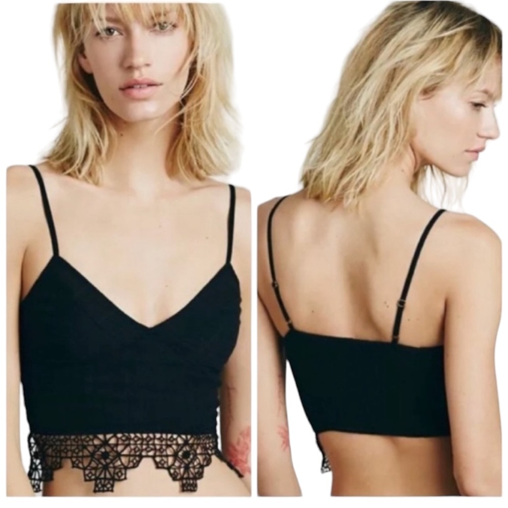 Free People FP One Geo Lace Bralette Black Medium Boho Lace Trim - Picture 2 of 7